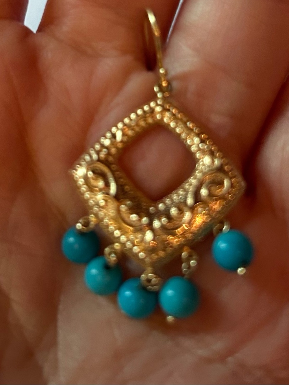Vintage JCM (Jacmel Jewelry) 14K Gold Turquoise Chandelier Earrings - Picture 2 of 4